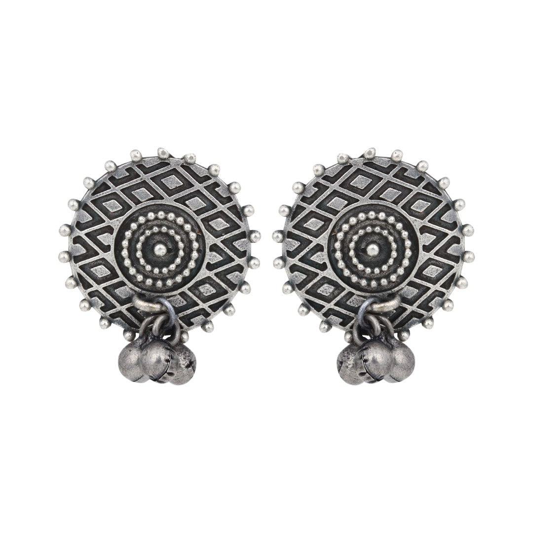 Oxidized Circular Tribal Stud Earrings
