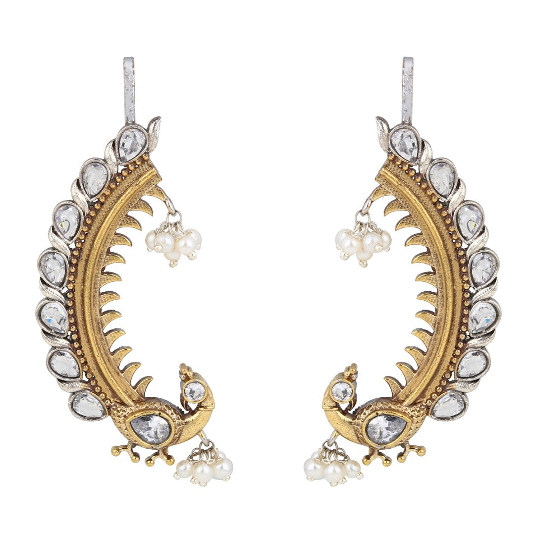 Peacock Crescent Earrings Gold