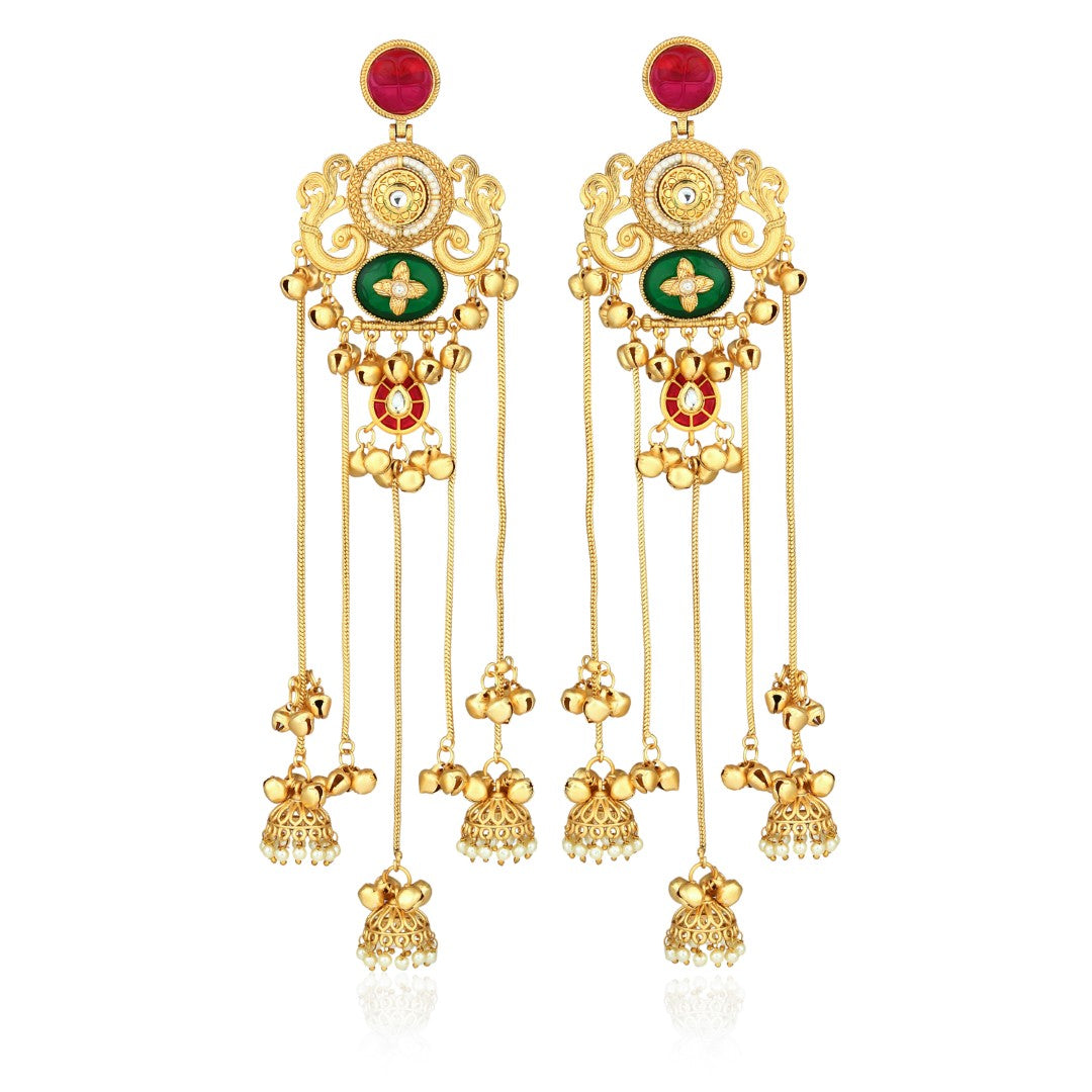 Ruby & Emerald Chandbali Chandelier Earrings