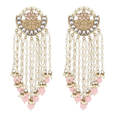 Elegant Pearl & Bead Chandelier Earrings - Pink