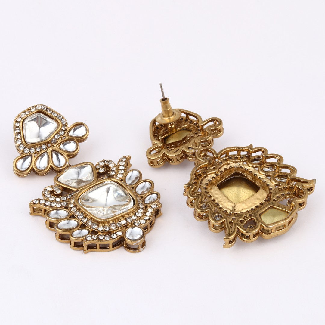 Gold plated kundan Drop Earrings Gold
