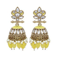 Gold plated Kundan & Meenakari Jhumka Earrings - Yellow