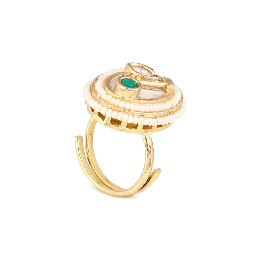 Oval Mother of Pearl Vine Brass Ring