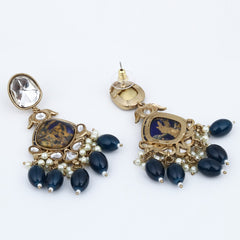 Gold plated two tone Pear shaped stone drop earring - Blue