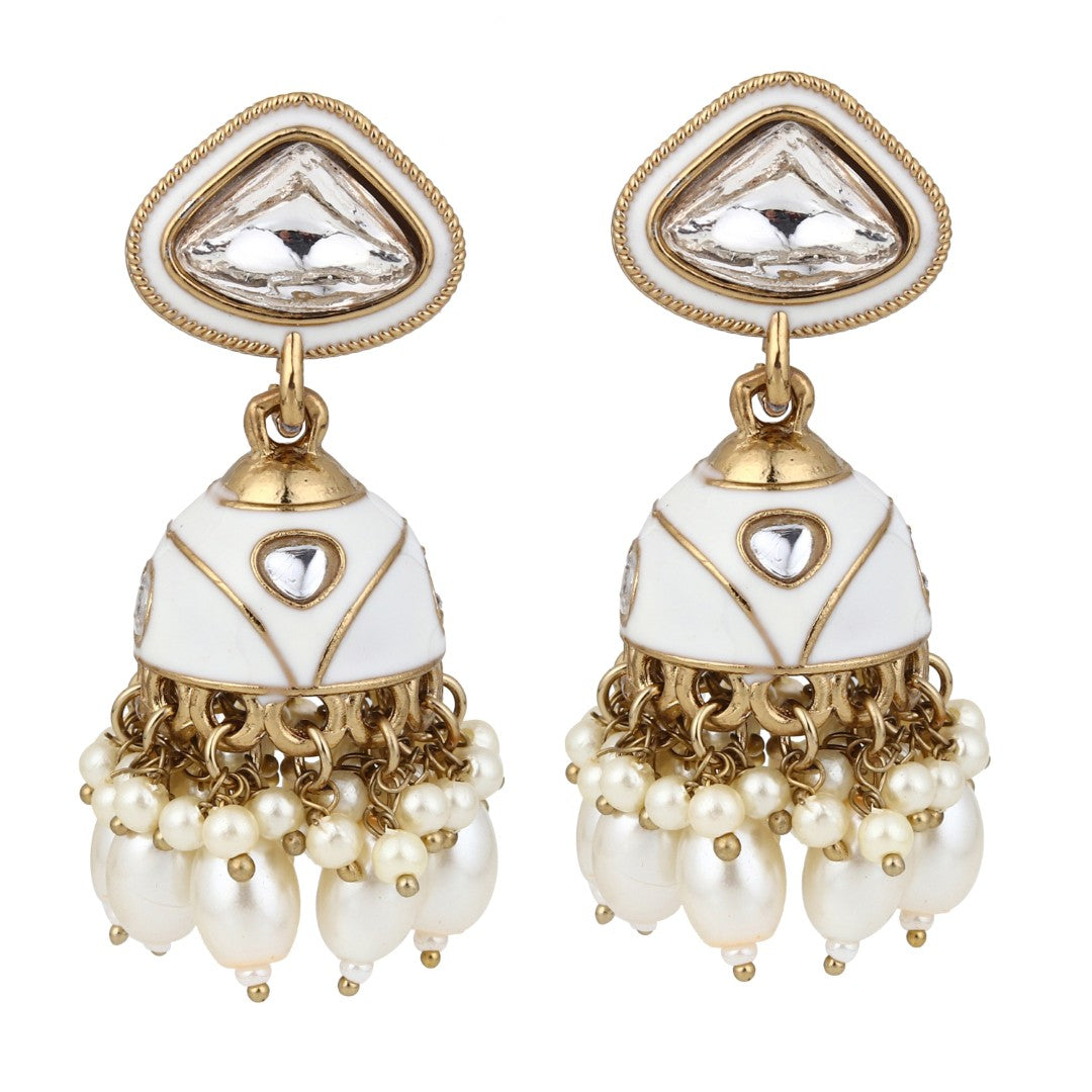 Enamelled Jhumka Earring - White