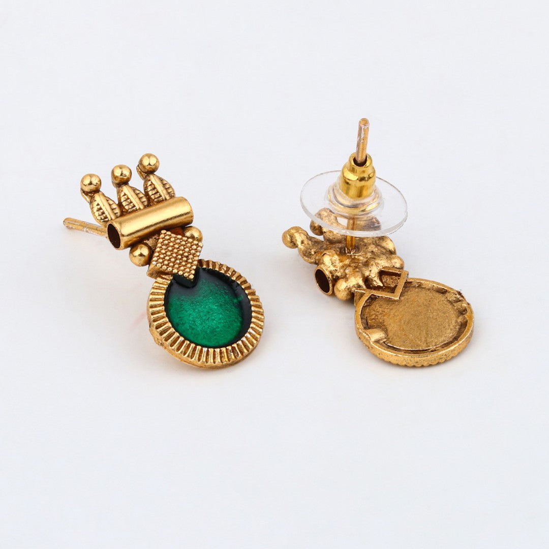 Gold-Tone Green Meenakari Drop Necklace Set