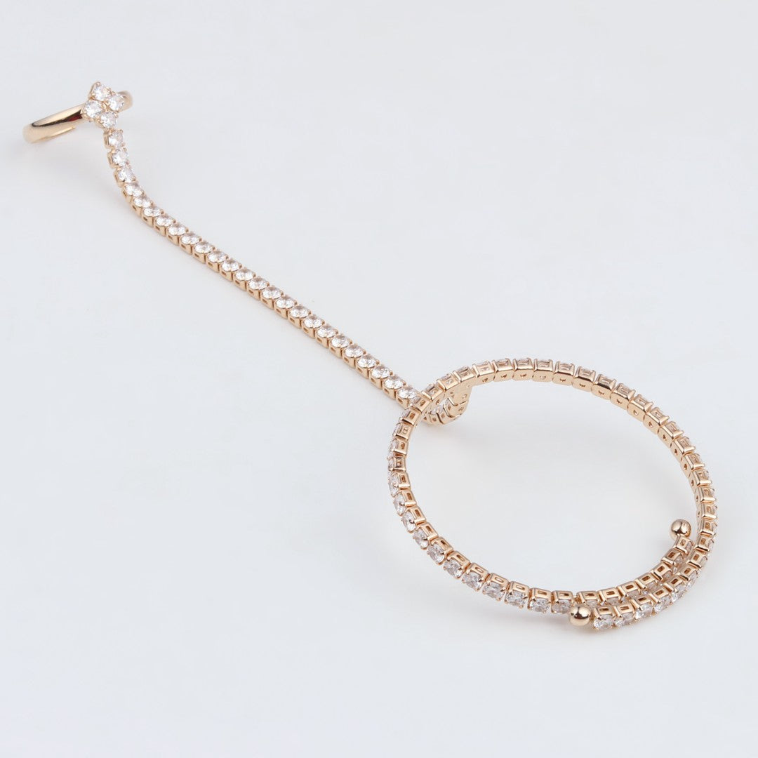 Elegant Gold-Tone CZ Tennis Bangle Bracelet with Ring
