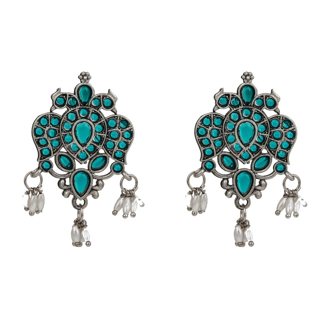 Stones Studded Bird Studs- Green
