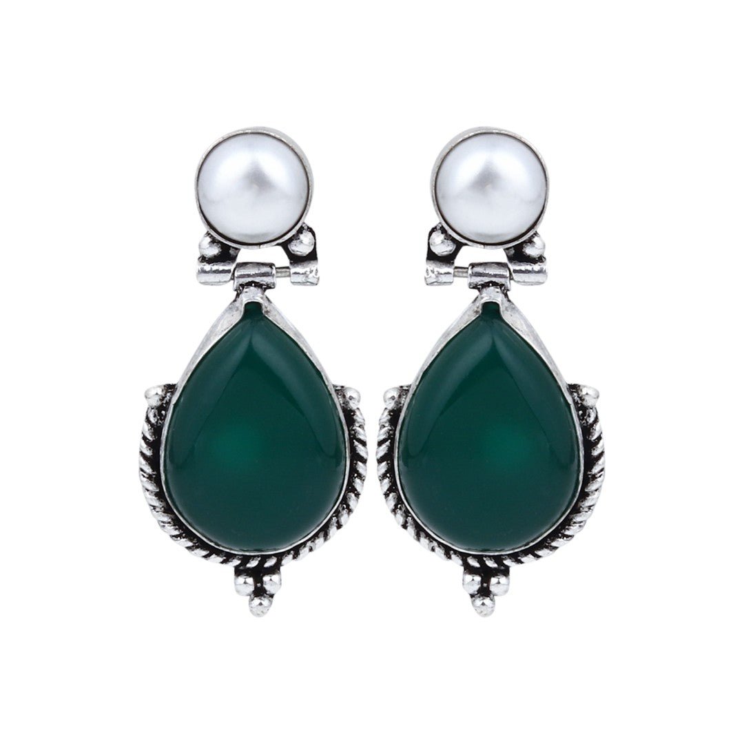 Pearl & Stone tear drop earring - Green