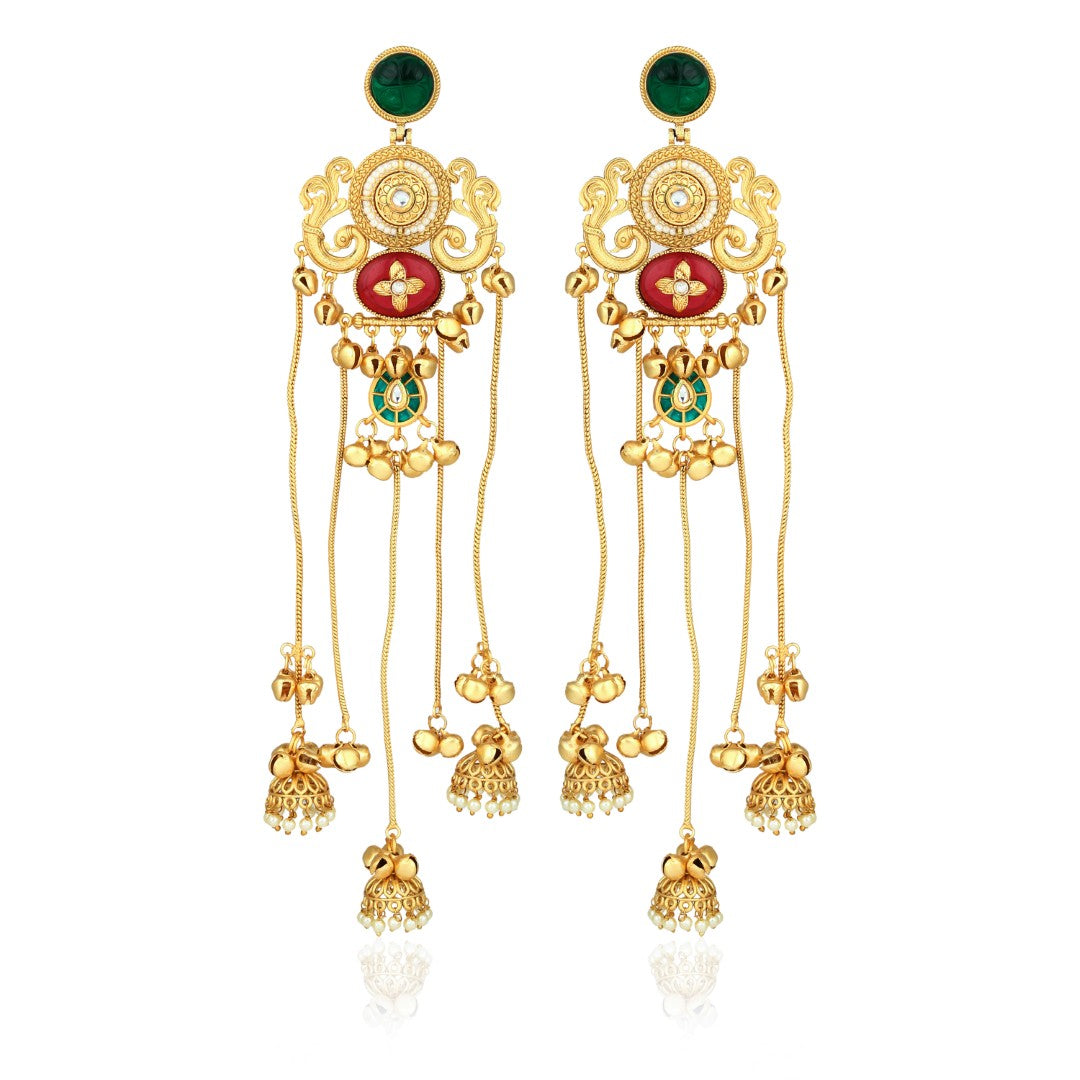 Emerald & Ruby Chandbali Chandelier Earrings