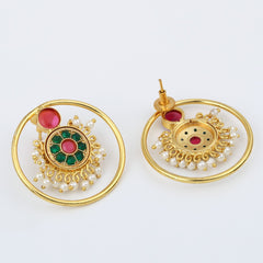Gold plated Kundan & AD stone Circular Stud