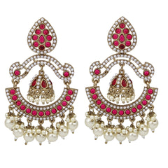 Gold plated Stone & beads chandbali Earring Red