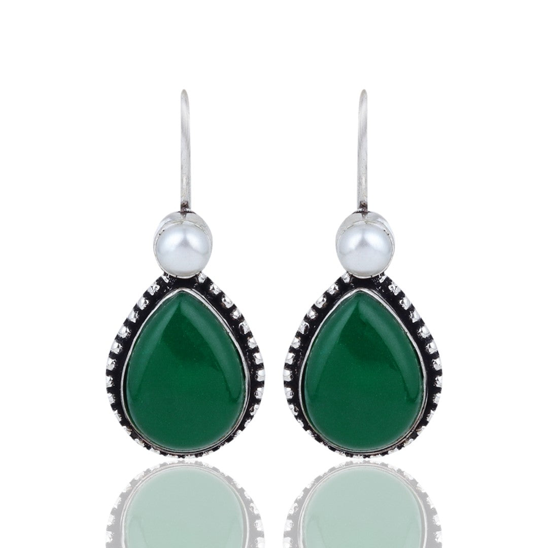 Silver Oxydised Green drop earring