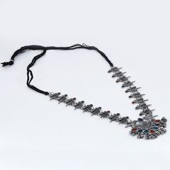 Silver Oxidised Finish Meenakari Jewellery Set