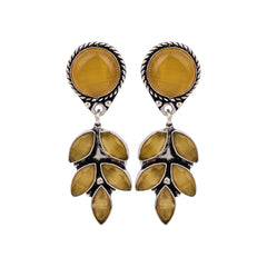 Silver Oxydised finish Yellow stone work drop earring