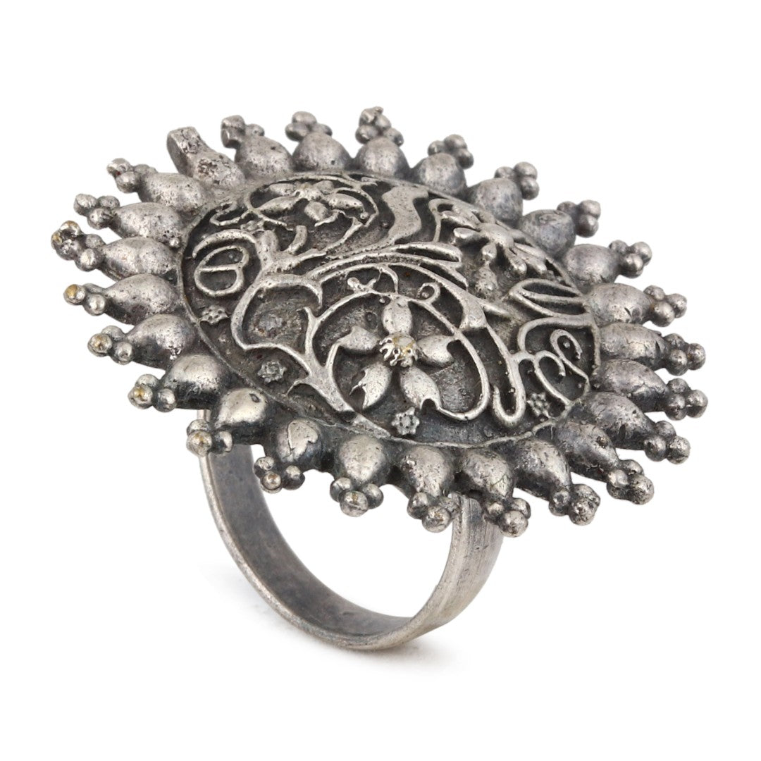 Floral Mandala Oxidized Ring