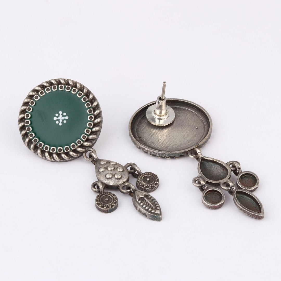 Hand-Painted Circular drop earrings Green