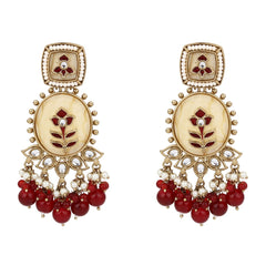 Contemporary kundan, MOP & Meenakari Drop Earring Red