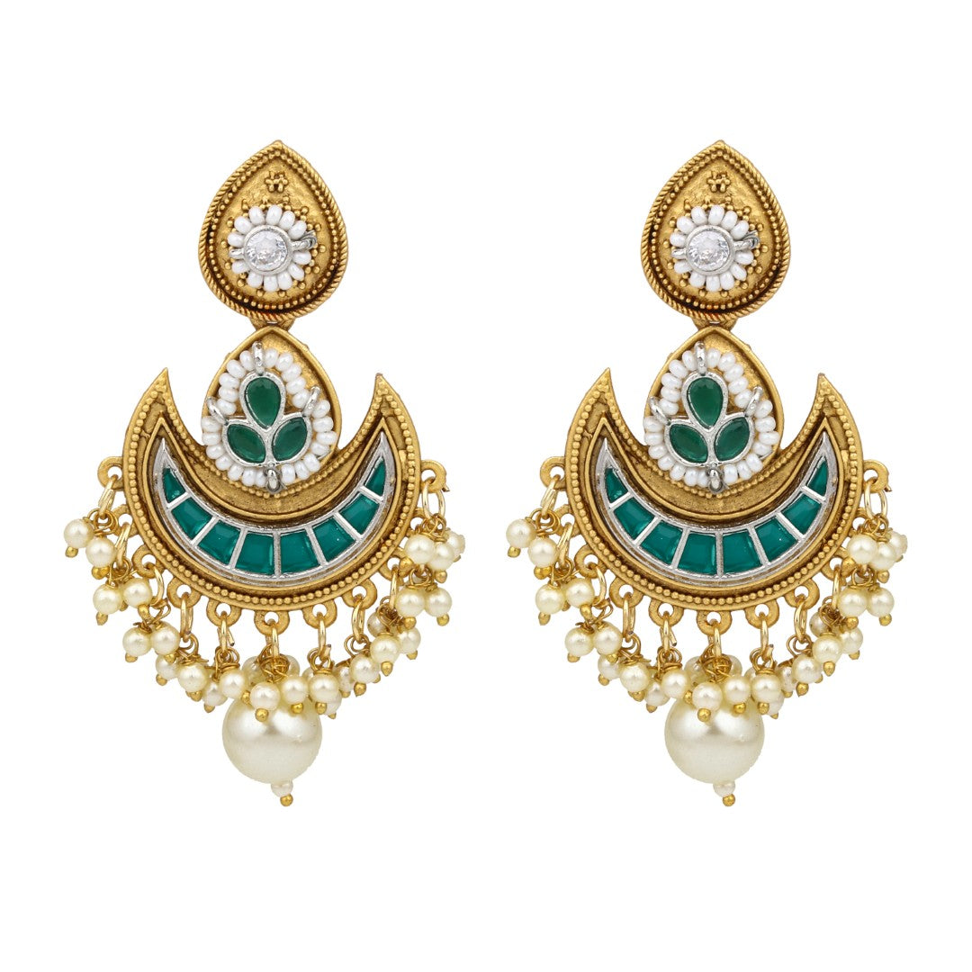 Gold-Plated Crescent Green Chandbalis