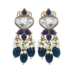 Gold plated Kundan & Pearl drop Earrings- Blue