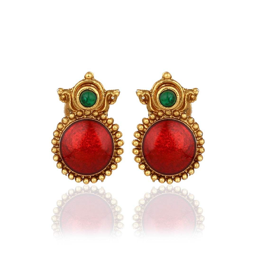 Gold plated Meenakari & Elephant Motif Necklace set - Red