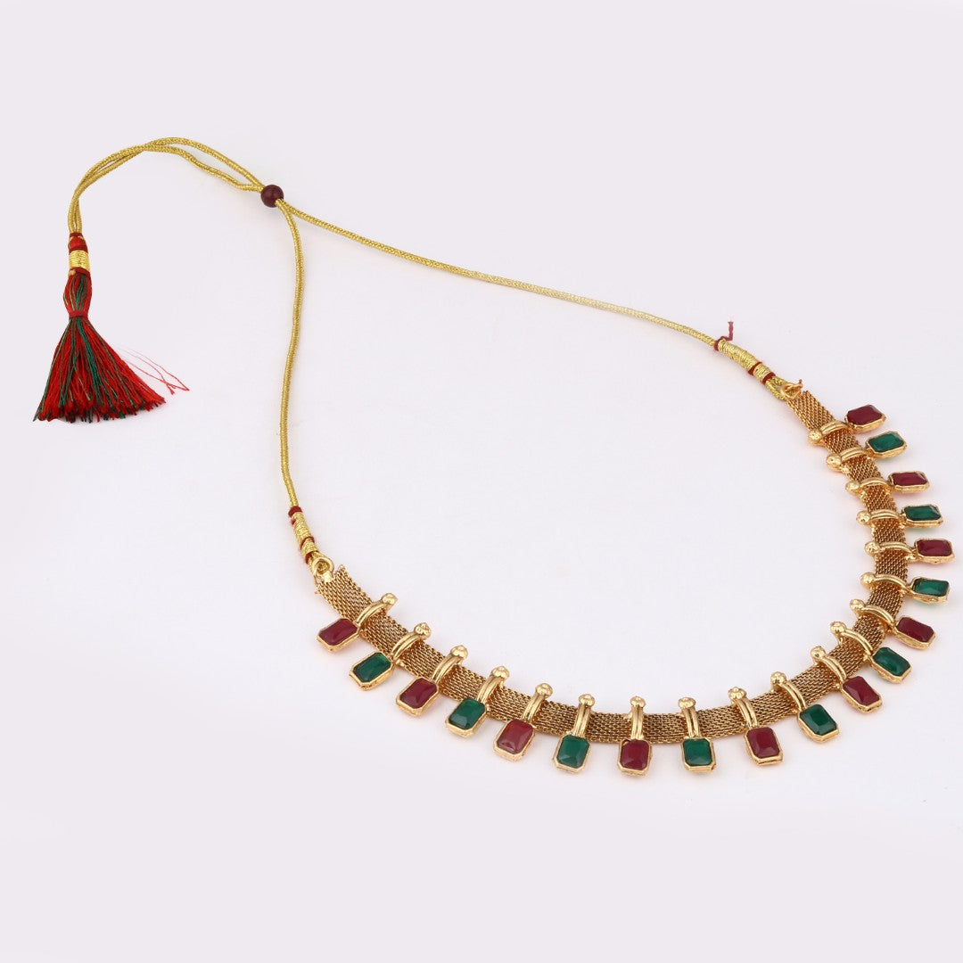 Red & green stone delicate necklace set