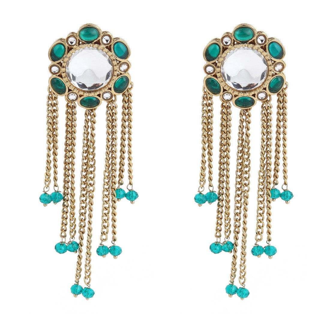Kundan Tassel Drop Earrings - Green