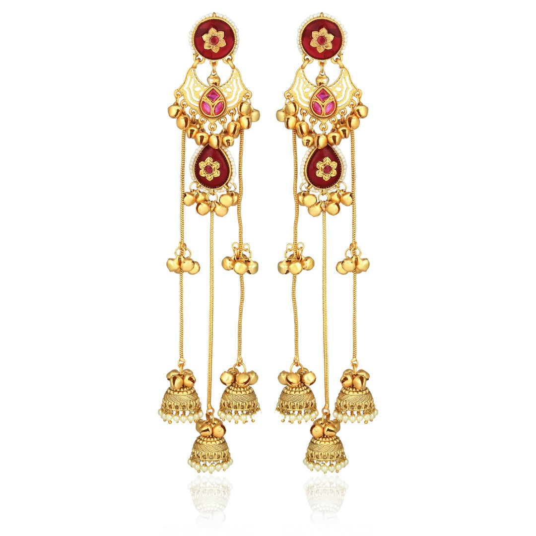 Red Long Kashmiri Earring with Jhumka Danglers