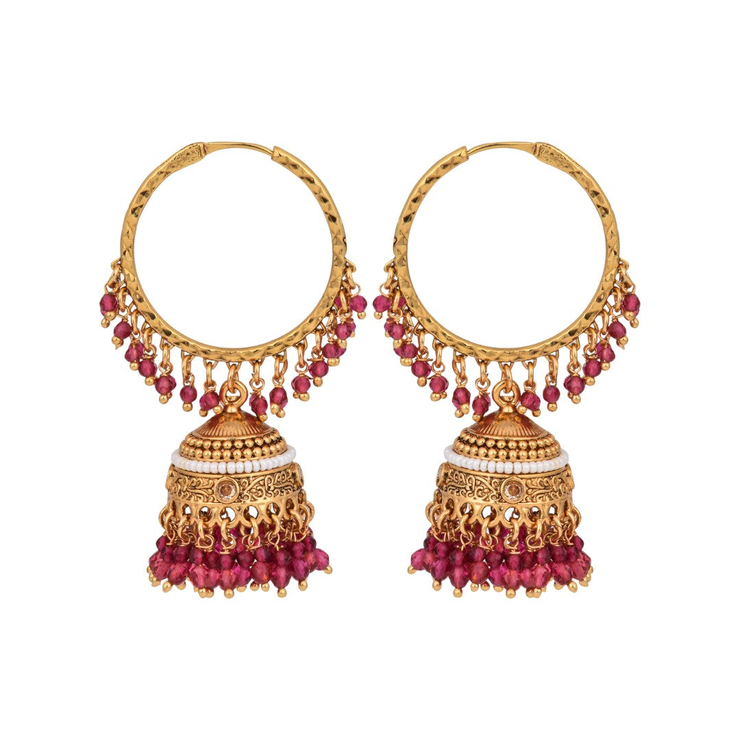 Ethnic hoops with Jhumka drop Red