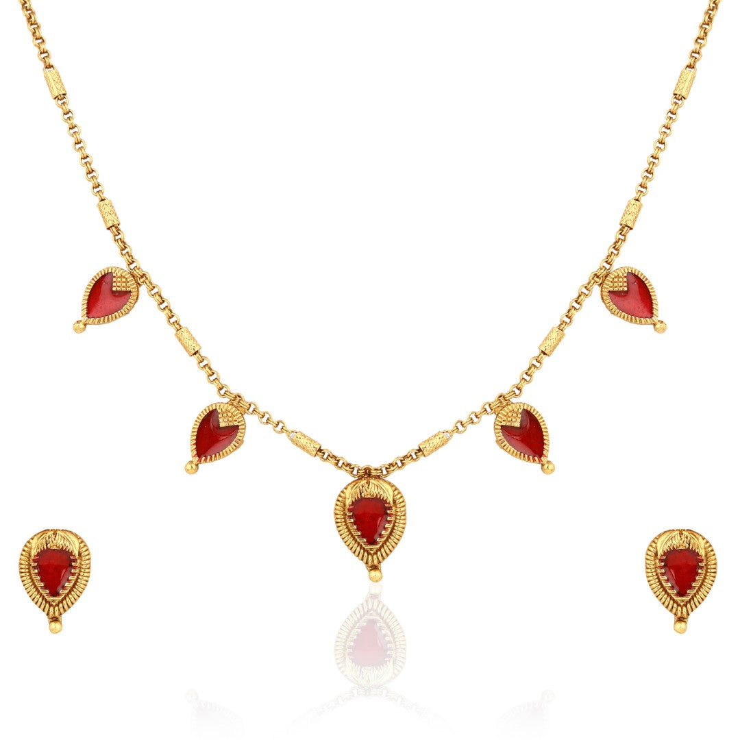 Elegant Red Meenakari Pendant Necklace Set