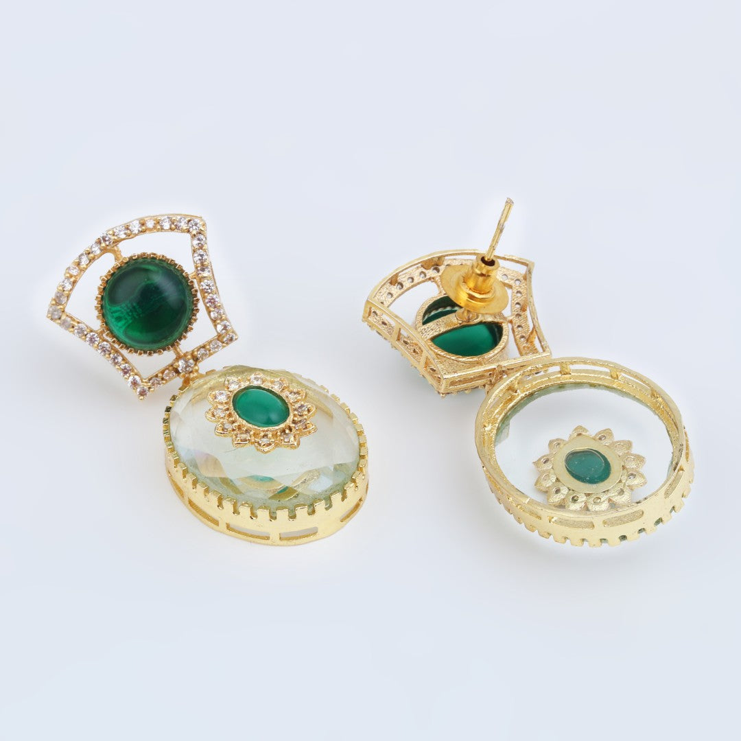 Monalisa Stone & Gold-Tone transparent stone Drop Earrings - green