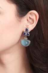 Silver Oxidised finish AD stone drop earring