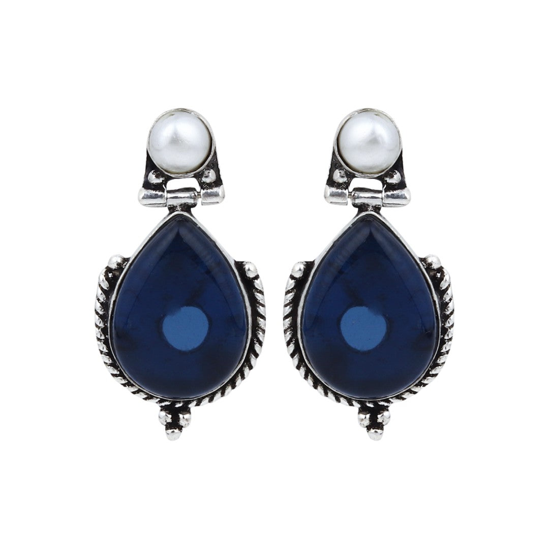 Pearl & Stone tear drop earring - Navy