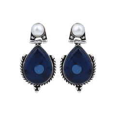 Pearl & Stone tear drop earring - Navy