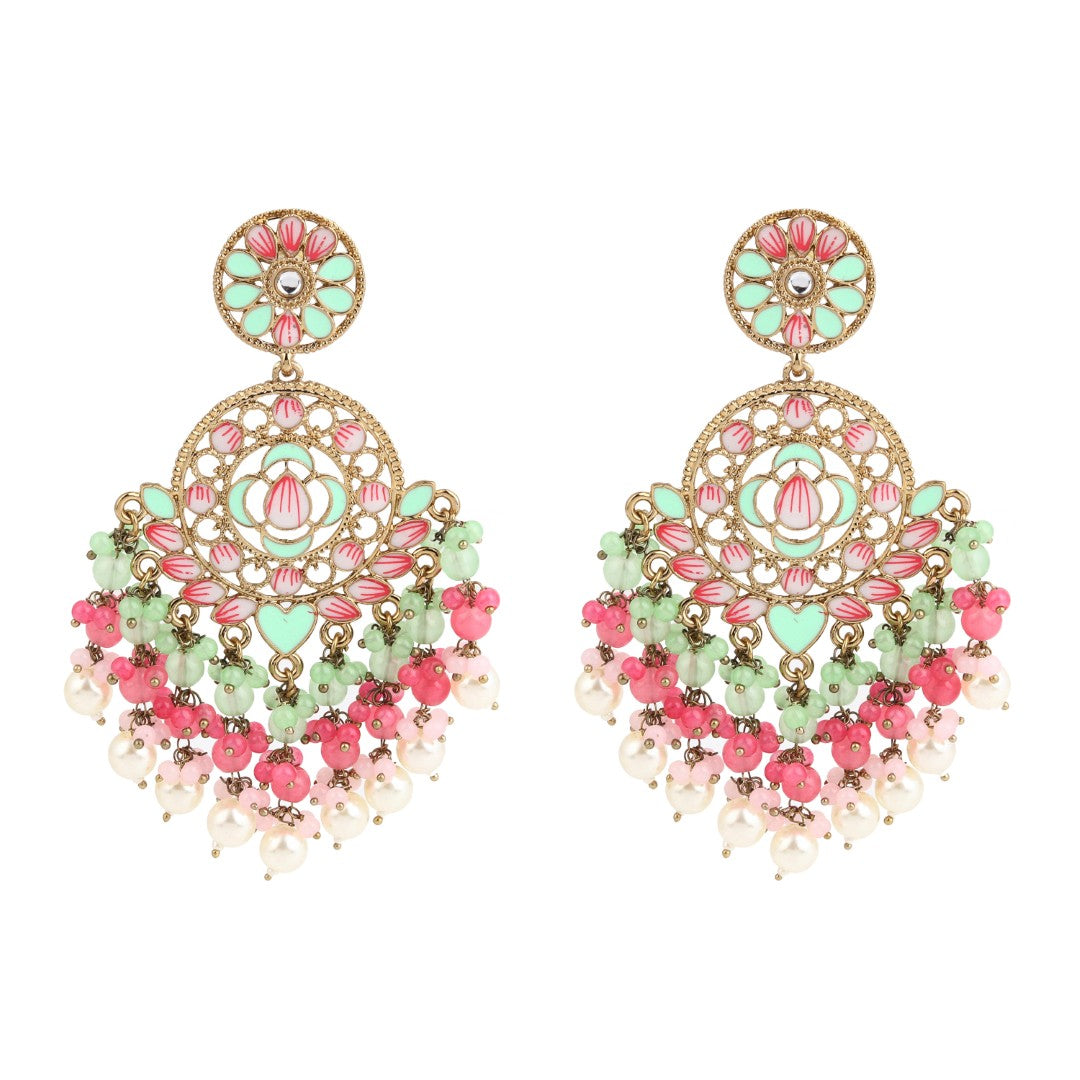 Vibrant Pink & Blue Chandelier Pearl Drop Earring