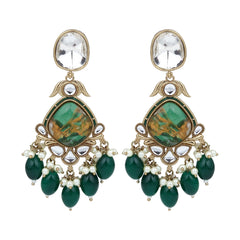 Gold plated two tone Pear shaped stone drop earring - Green