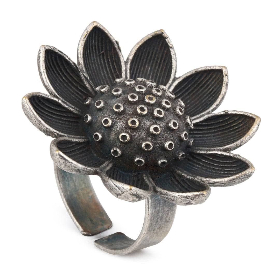 Lotus Oxidized Brass Ring