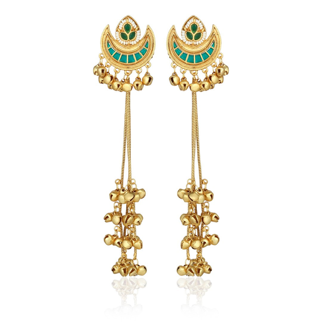 Emerald Crescent Moon Jhumka Earrings