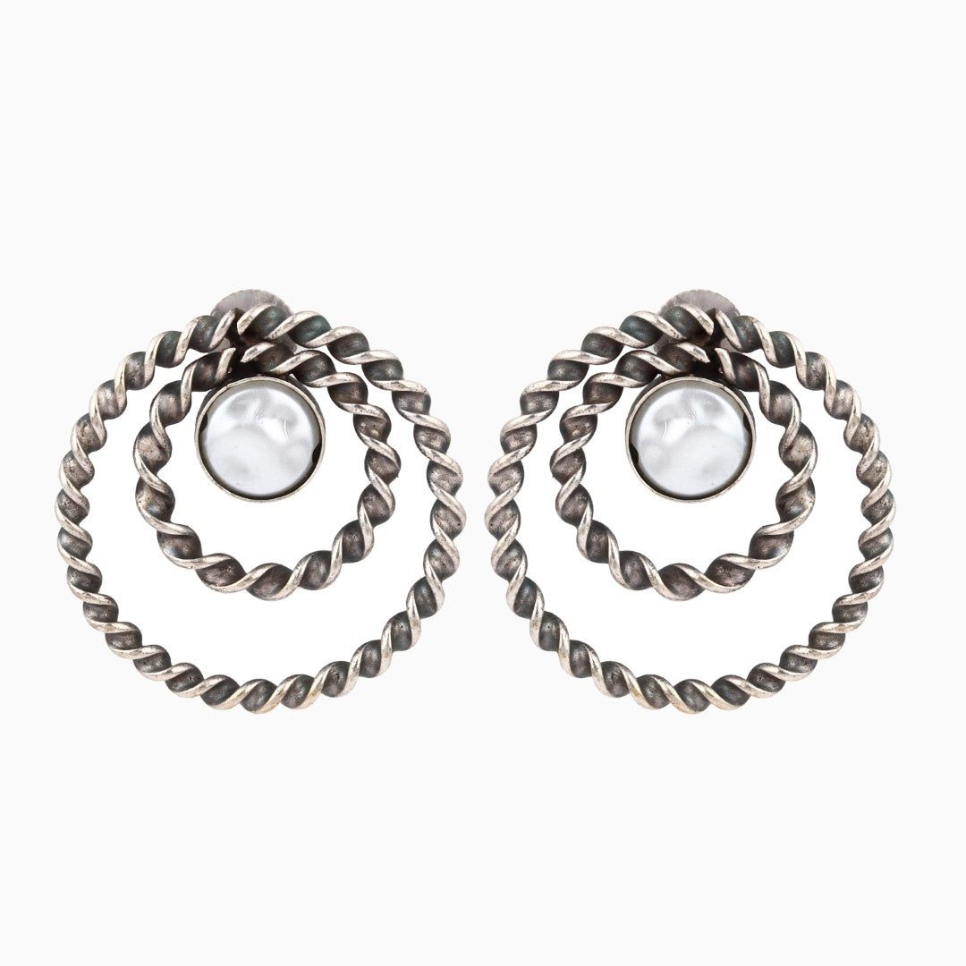 Circular Studs in silver Oxidised finish