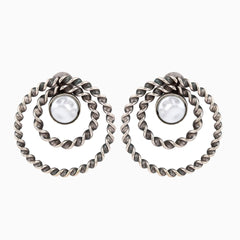 Circular Studs in silver Oxidised finish