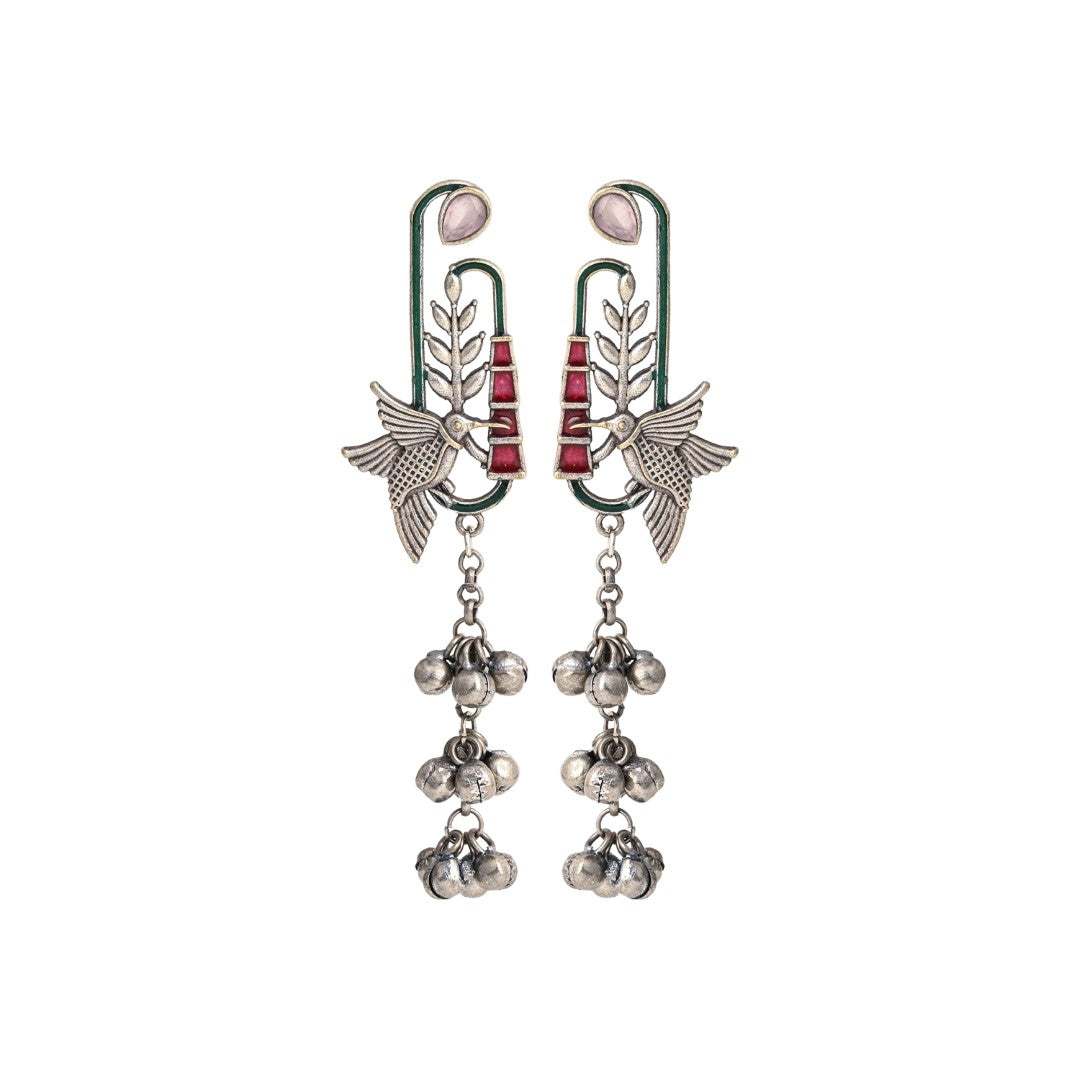 Silver Oxydies finish Ghungroo charm Drop Earring