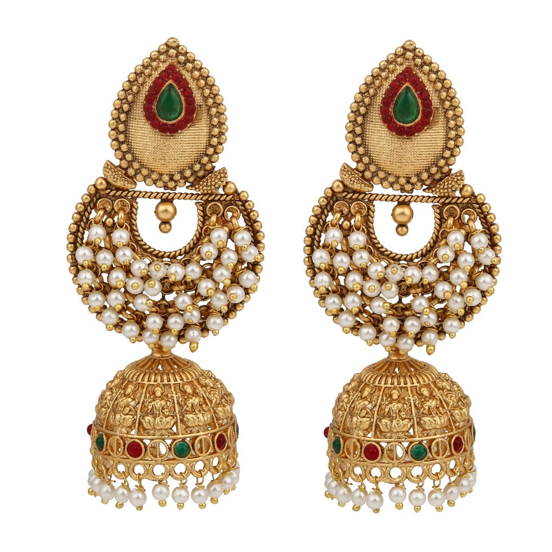 Traditional Kundan Jhumka Earrings with Pearl Detailing