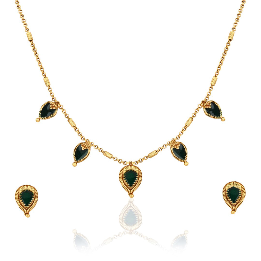 Elegant Green Meenakari Pendant Necklace Set