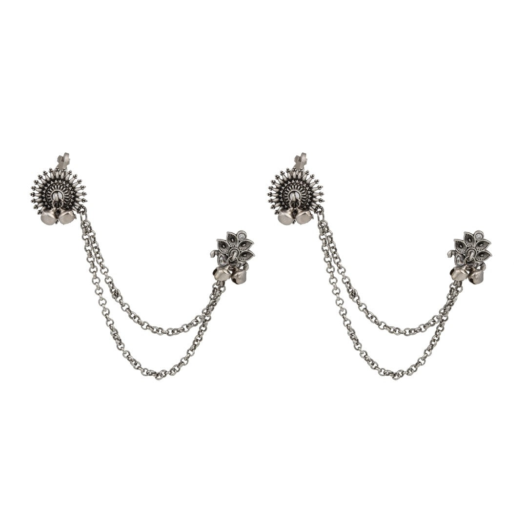Oxidised Silver Ear cuff with Chains