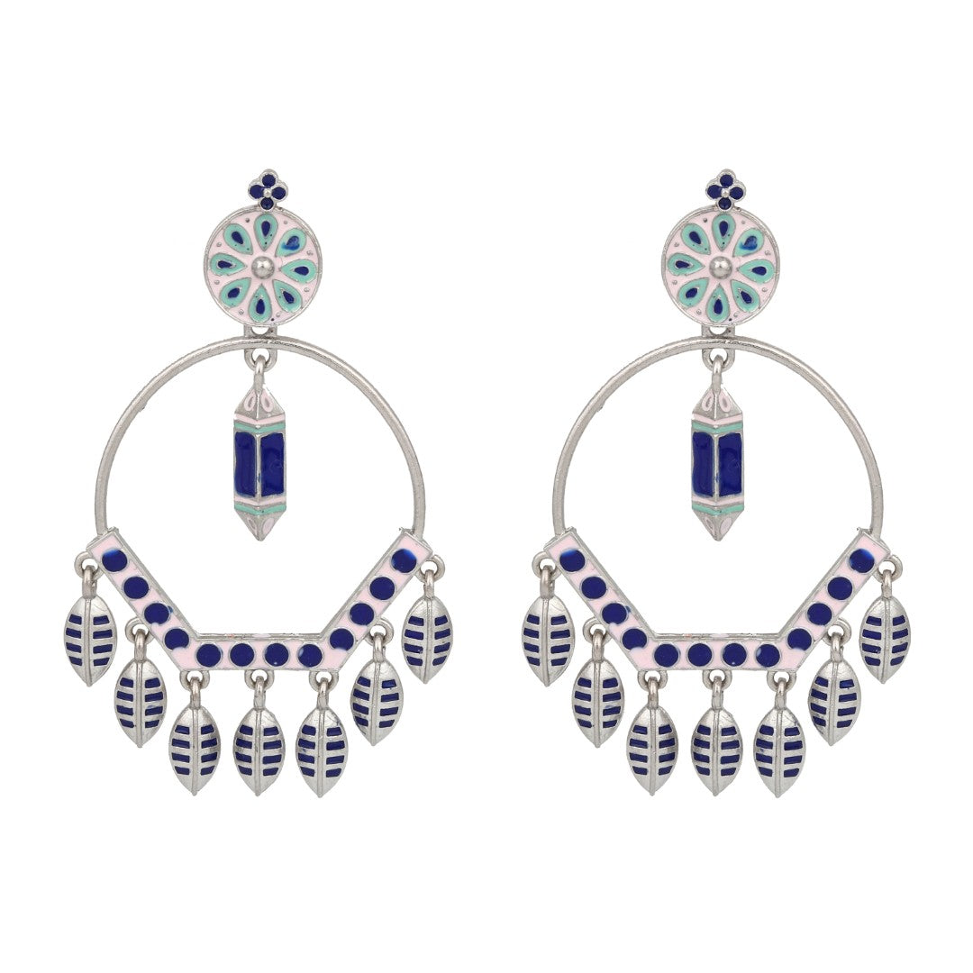 Silver plated White & Blue Meenakari Chandbali