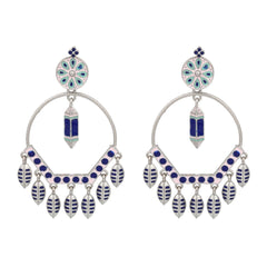 Silver plated White & Blue Meenakari Chandbali