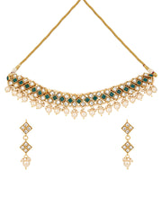 Elegant Green & White Kundan Necklace Set