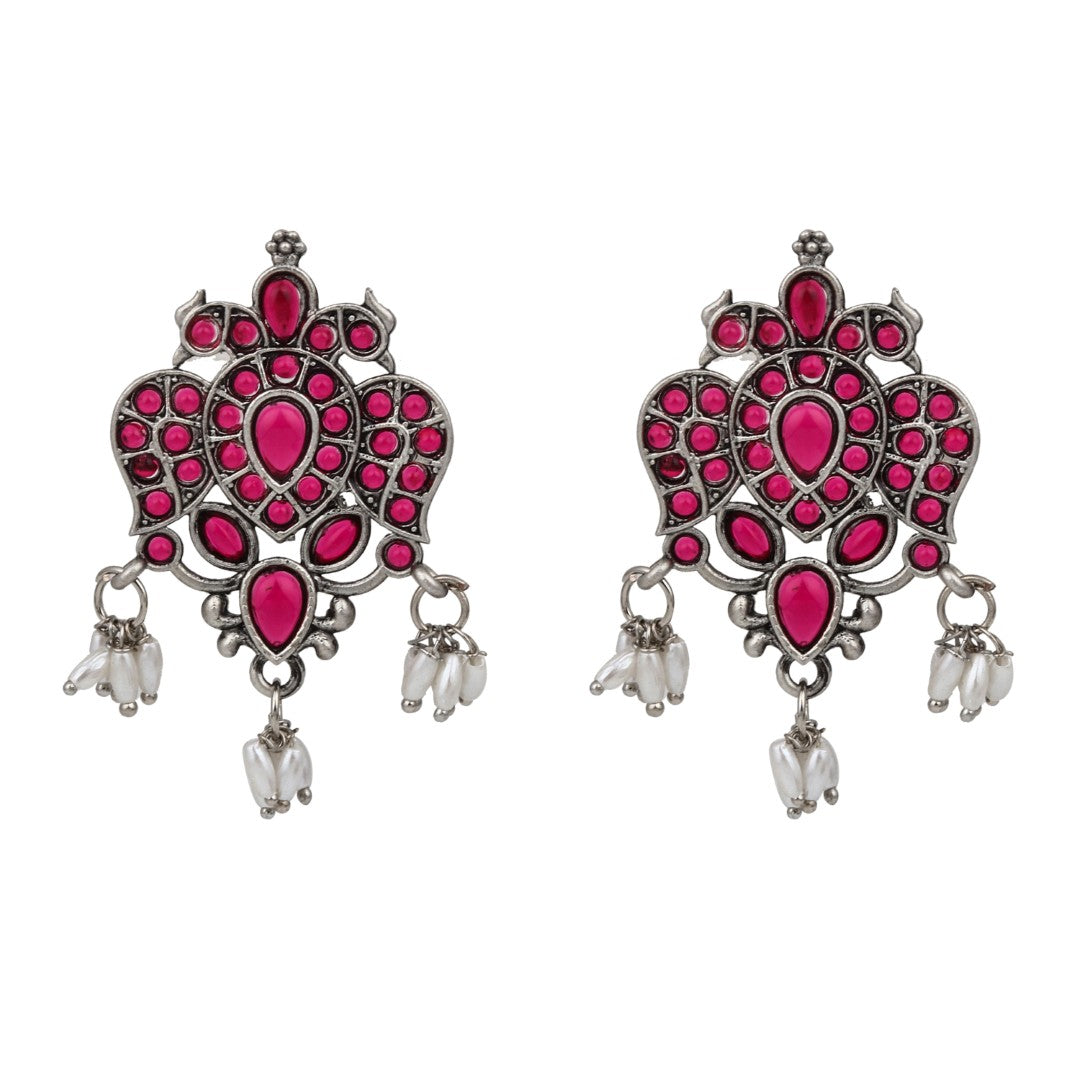 Stones Studded Bird Studs- red