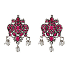 Stones Studded Bird Studs- red