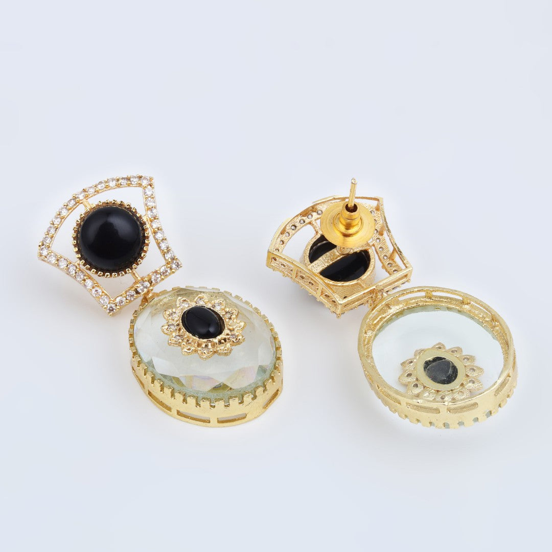 Monalisa Stone & Gold-Tone transparent stone Drop Earrings - Black